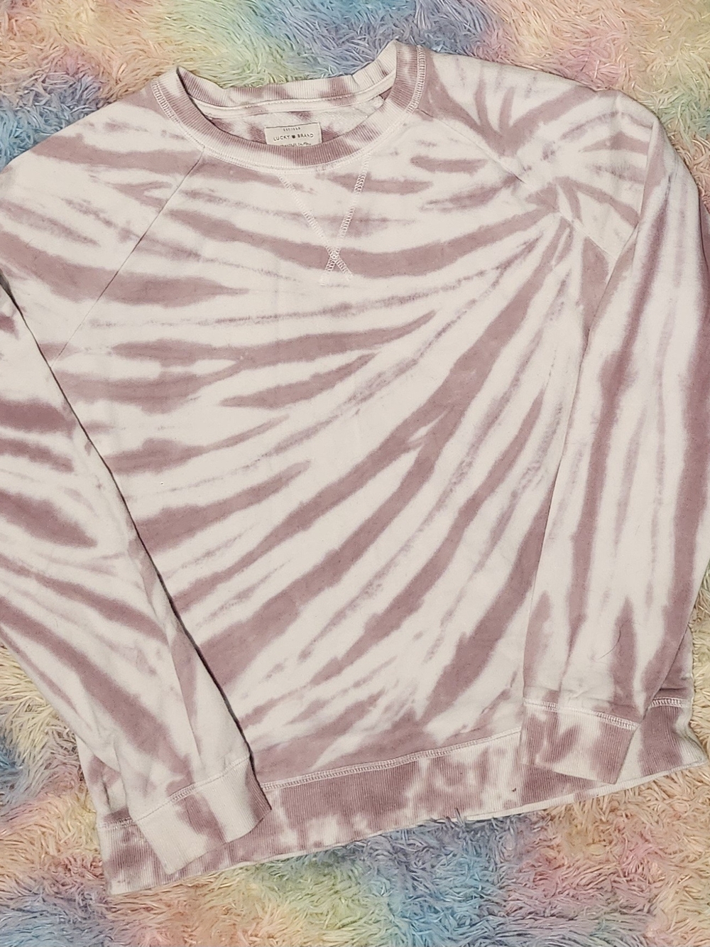 Lucky Brand Pink and White Tie-Dye Crewneck Sweatshirt
